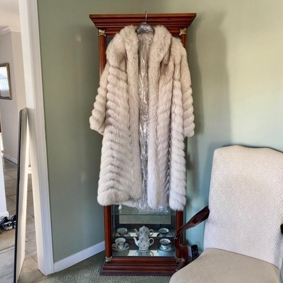 100% Real Chevron Vintage Fox Fur Coat - Full Length - Picture 5 of 11